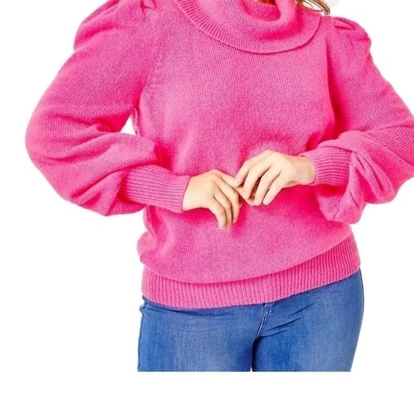 Lilly Pulitzer COURTLAND SWEATER Pink Topaz Puff Sleeve Cowl Neck Sz S - Picture 12 of 13